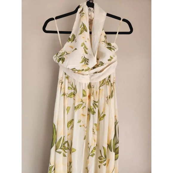 NWT Farm Rio Anthropologie V-Neck Floral Chiffon Maxi Dress Sz S Neutral #9J408 - Picture 5 of 12